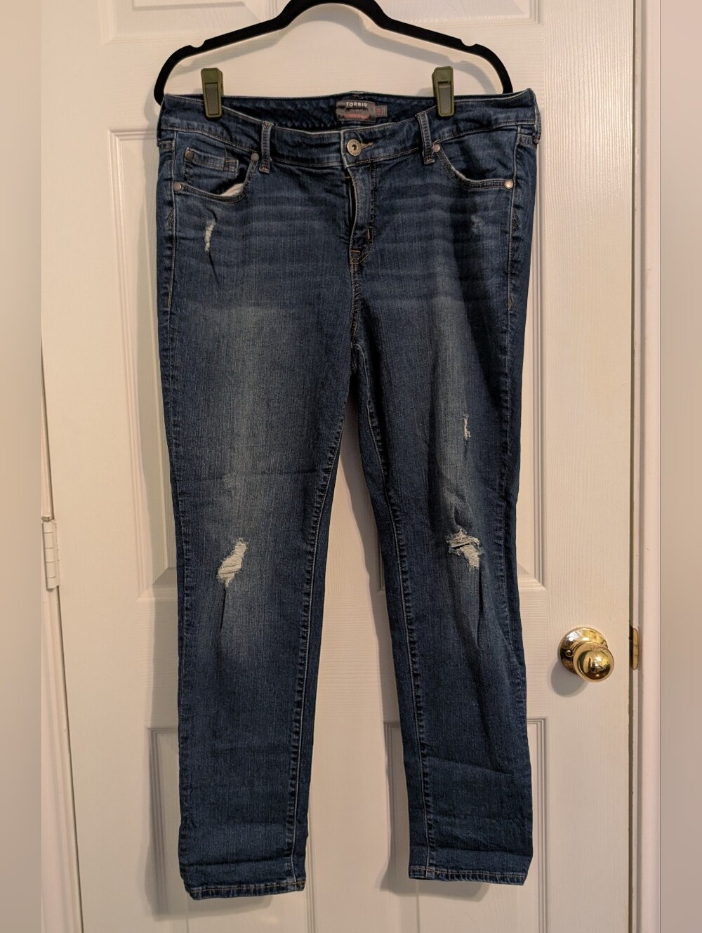 torrid Dark Indigo Skinny Jeans with Knee Distress